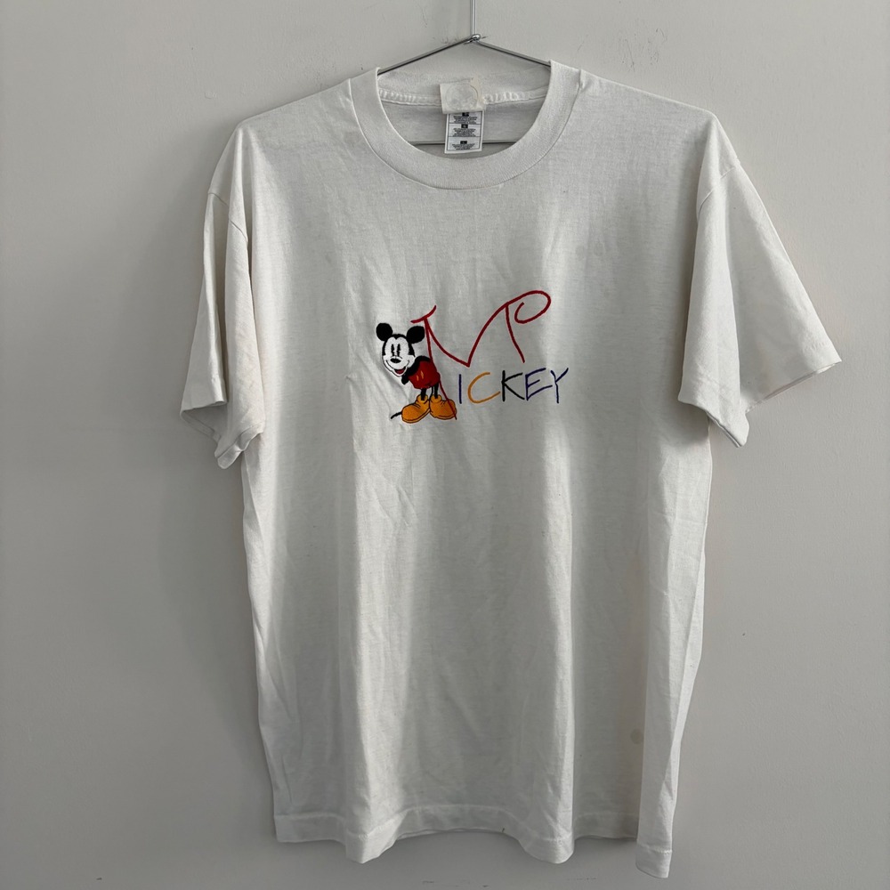 Vintage Mickey & Co Disney Mickey Mouse Embroidered T Shirt White USA Made XL